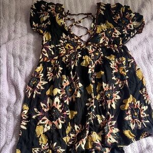 Floral Black and Yellow Women's Romper